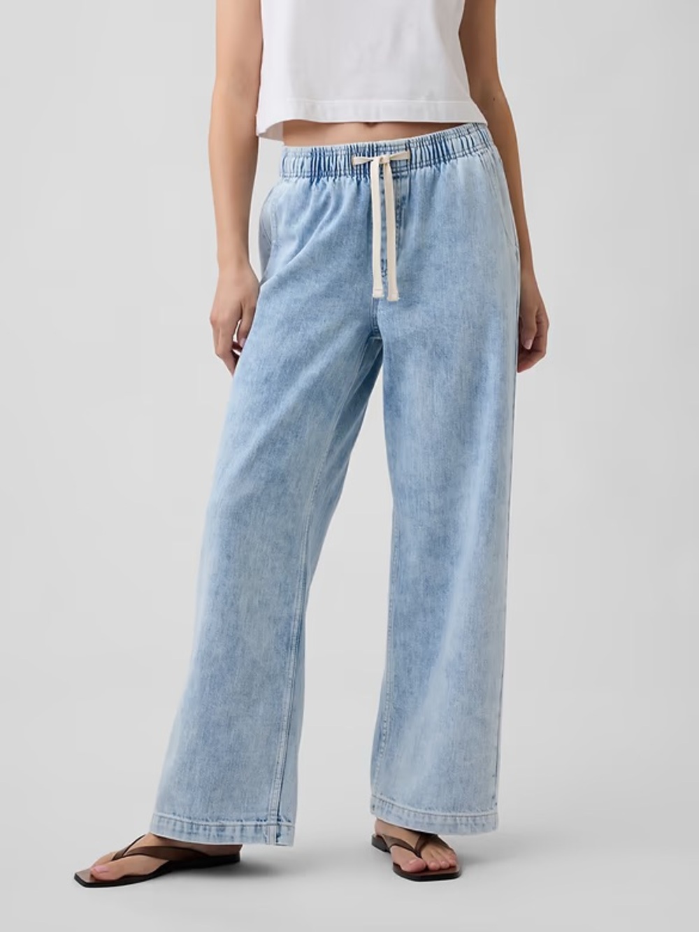 GAP High Rise Wide-Leg Light Wash Denim Jeans - White/Light Blue S